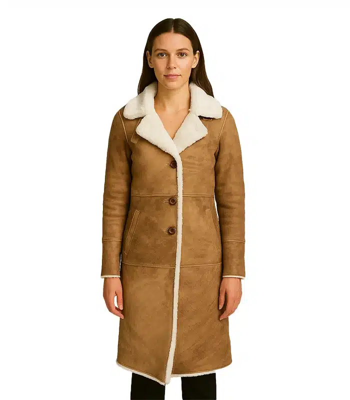 Alina Brown Leather Shearling Coat Alina Brown Leather Shearling Coat