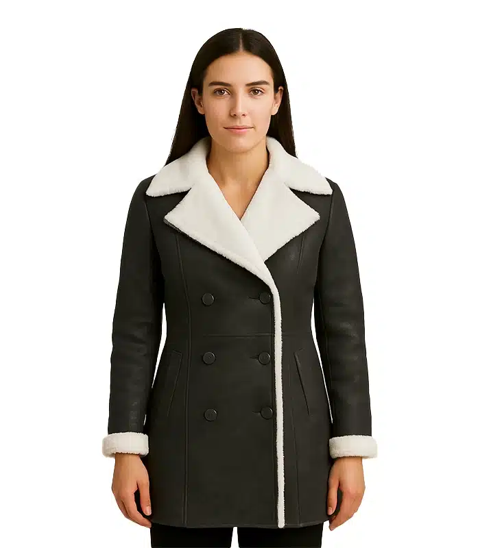 Amie – Black Double Breasted Shearling Coat Amie – Black Double Breasted Shearling Coat