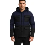 Black and Blue Hooded Puffer Jacket
