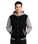 Black and Grey Varsity Jacket with Hood