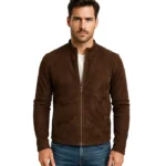 Charcoal Mocha Suede Leather Biker Jacket