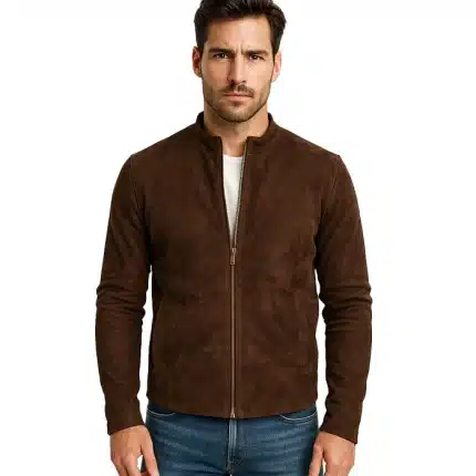 Charcoal Mocha Suede Leather Biker Jacket
