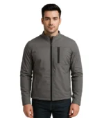A men’s Elliot lightweight jacket in a versatile soft grey, featuring a full-zip front, stand-up collar, and a modern, minimalist silhouette.