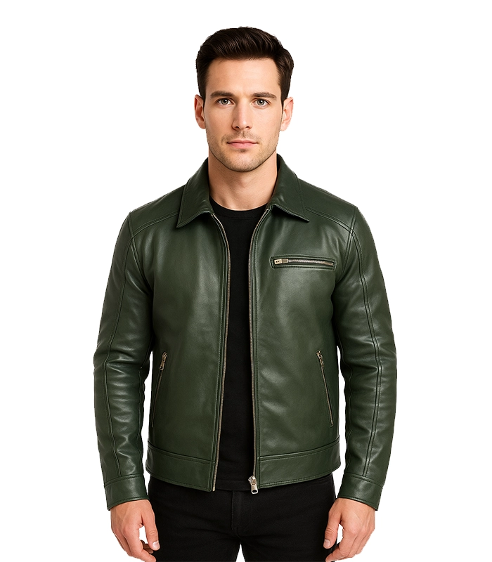 Lavendard Green Leather Biker Jacket Lavendard Green Leather Biker Jacket