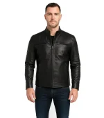 Mens Black Lambskin Cafe Racer Leather Jacket