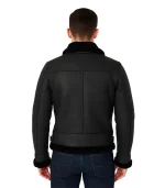 Shearling B-3 Distressed Black Leather Bomber Jacket
