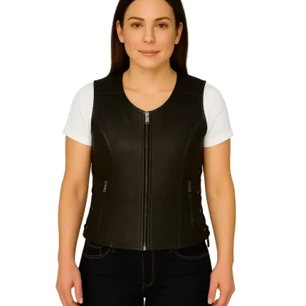 Vanda Black Leather Biker Vest