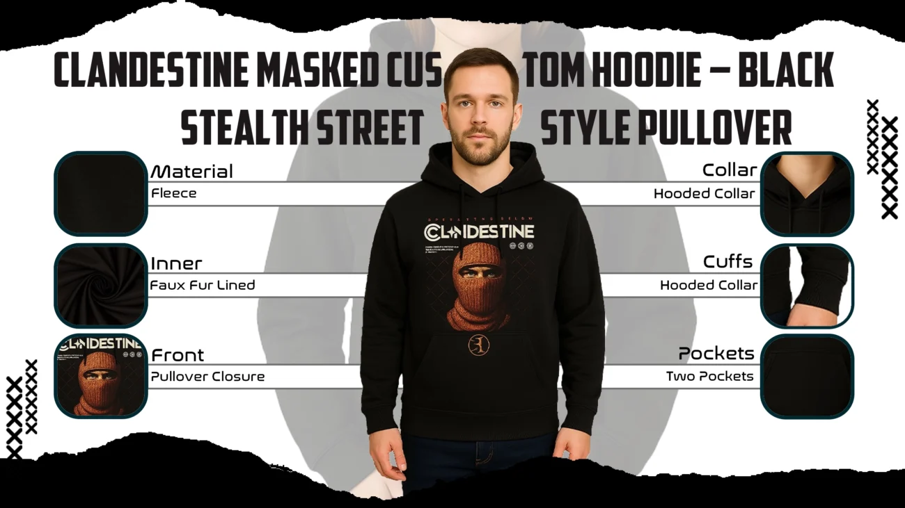 Clandestine Masked Custom Hoodie – Black Stealth Street Style Pullover