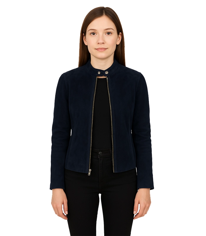 Kelsee Navy Blue Suede Biker Jacket Kelsee Navy Blue Suede Biker Jacket