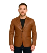 Men’s Cognac Brown Leather Blazer Jacket
