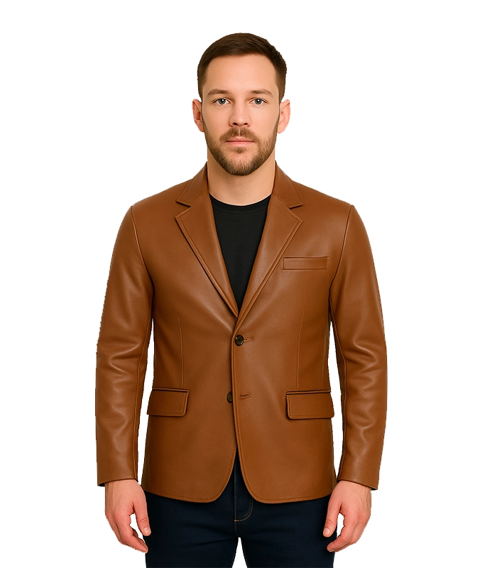 Men’s Cognac Brown Leather Blazer Jacket Men’s Cognac Brown Leather Blazer Jacket