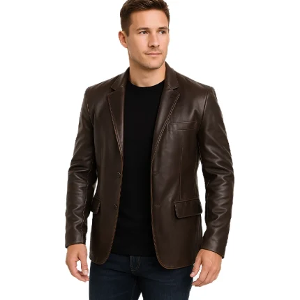 Men’s Dark Brown Rub Off Leather Blazer