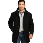 Men’s Single-Breasted Black Wool Car Coat – Winter Overcoat