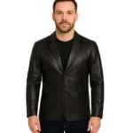 Men’s Two Button Black Leather Blazer