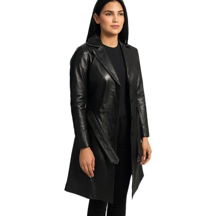 Moonlight Black Leather Trench Coat