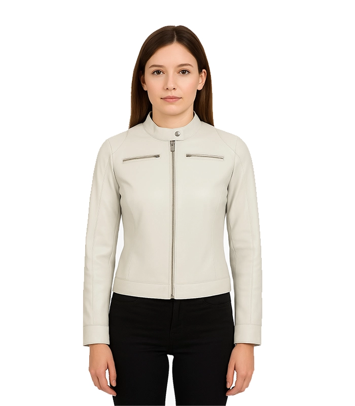 Women’s Off White Cafe Racer Leather Jacket Women’s Off White Cafe Racer Leather Jacket