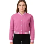 Adele Womens Pink Leather Varsity Jacket