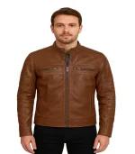 Men’s Cognac Brown Cafe Racer Leather Jacket