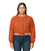 Sara Women’s Orange Leather Varsity Jacket