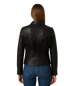 Womens Black Leather Fringe Jacket b