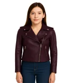 Women’s Lambskin Asymmetrical Purple Jacket