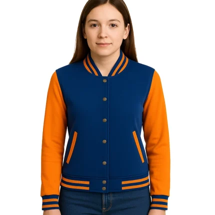 Women’s Yellow and Royal Blue Varsity Jacket – Baseball Style Bomber