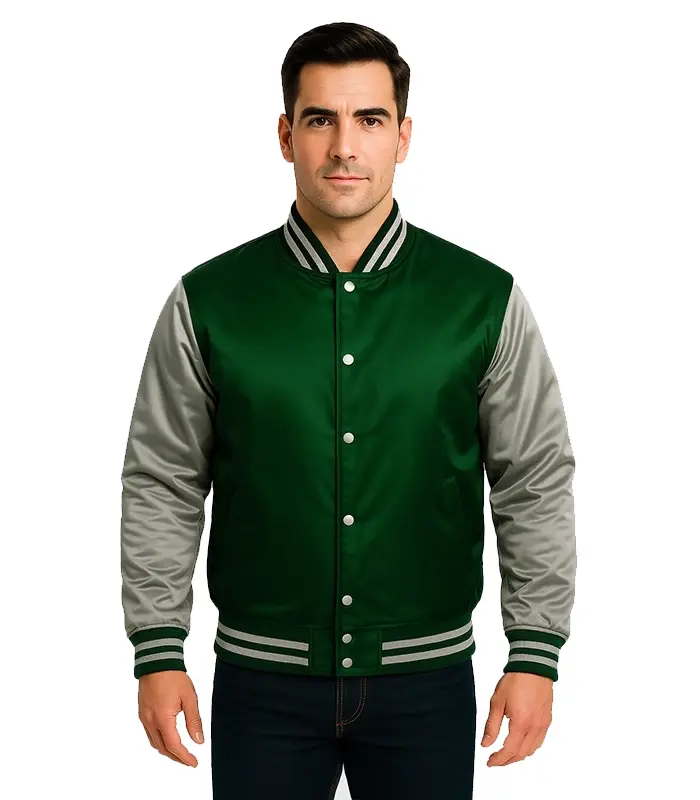 Green Satin Varsity Jacket