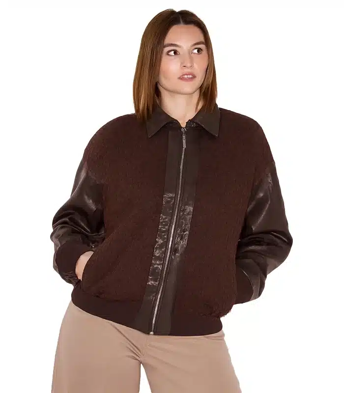 Contrast Brown Faux Leather Jacket Plus Size Contrast Brown Faux Leather Jacket Plus Size