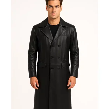 Delmar Black Double Breasted Leather Coat