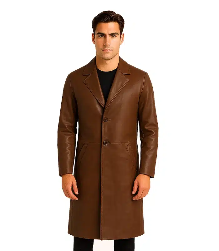 Mateo Brown Single Breasted Leather Coat (2) Mateo Brown Single Breasted Leather Coat