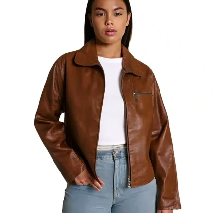 Plus Size Brown Faux Leather Jacket