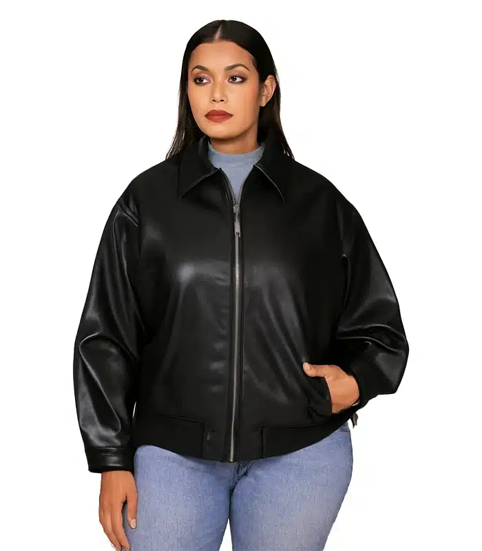 Plus Size Faux Leather Dad Bomber Jacket2 Plus Size Faux Leather Bomber Jacket