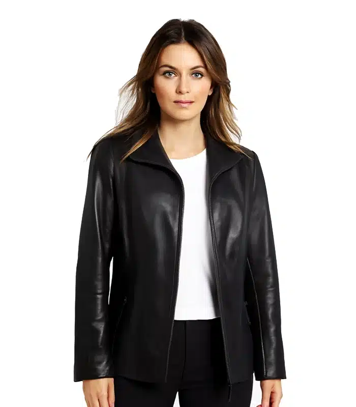 Womens Natalie Plus Size Black Leather Jacket (2) Womens Natalie Plus Size Black Leather Jacket