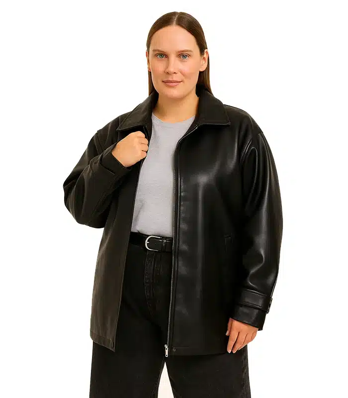 Womens Plus Size Faux Leather Coat (2) Womens Plus Size Faux Leather Coat