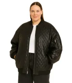 Womens Plus Size Leather Bomber Jacket