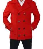 Red Double Breasted Wool Peacoat Mens – Vibrant Classic Outerwear