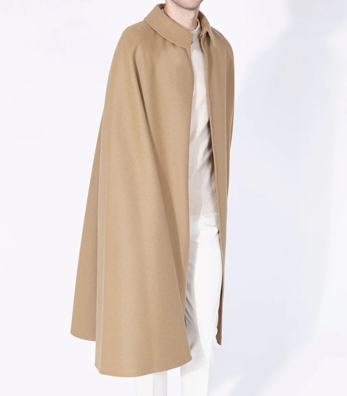 Mens Alfonso Long Brown Wool Cape Mens Alfonso Long Brown Wool Cape with rich brown wool finish, long fall, and classic cape style